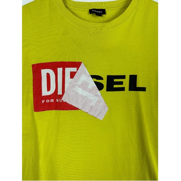 Diesel Brand Short Sleeved Cotton Crewneck Graphic Logo Tee Shirt in Yellow S/M - Picture 7 of 11